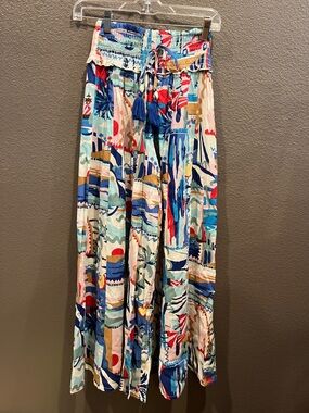 True destinations Boho Wide Leg Printed pool lounge cover up Pants - Multi Color